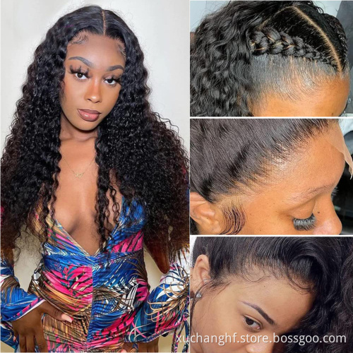 Raw Unprocessed 18 20 22 24 Inch Indian virgin Hair Hd Transparent Pre Plucked lace frontal Human Afro Kinky Curly Hair Wig